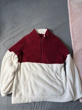 Maroon and white quarter zip